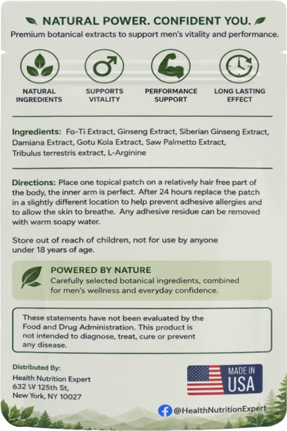 Potency Boosting Patches for Men | 15 Day Supply| Men's Vitality & Performance Support| Health Nutrition Expert
