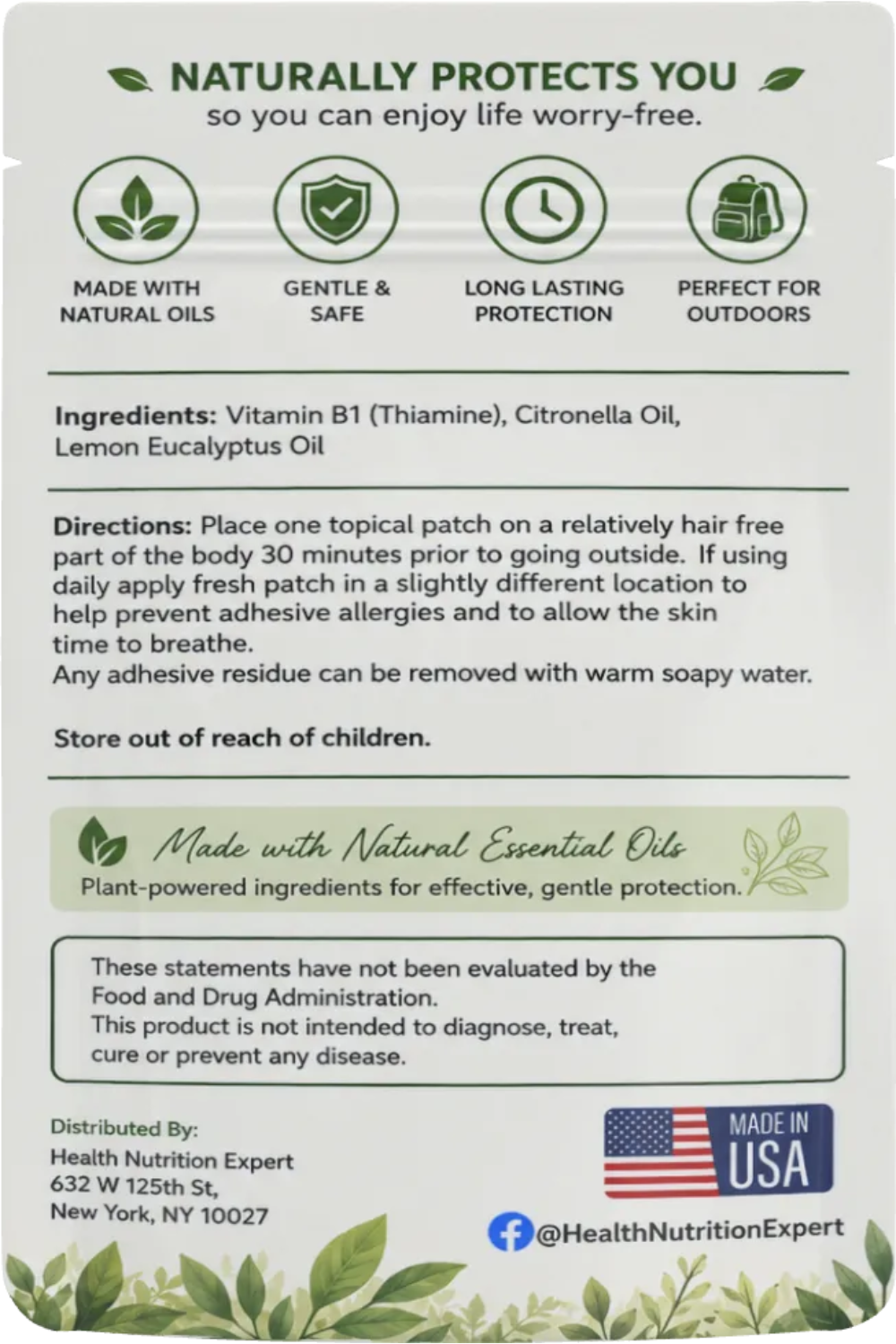 Insect Repellent Patches 12 Pack | DEET-Free Mosquito Patches |Topical Patches | Health Nutrition Expert
