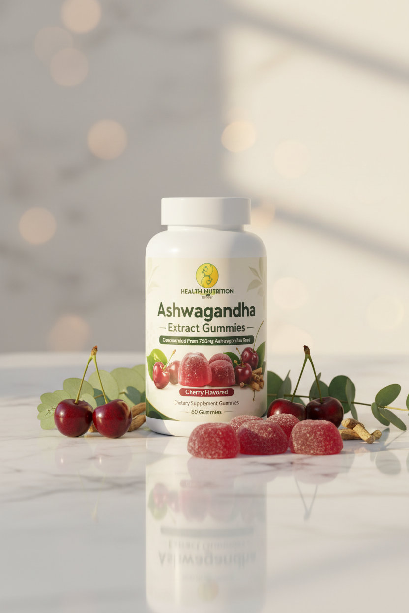 Ashwagandha Extract Gummies | Cherry Flavor | 60 Vegan Gummies | Health Nutrition Expert