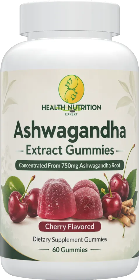 Ashwagandha Extract Gummies | Cherry Flavor | 60 Vegan Gummies | Health Nutrition Expert
