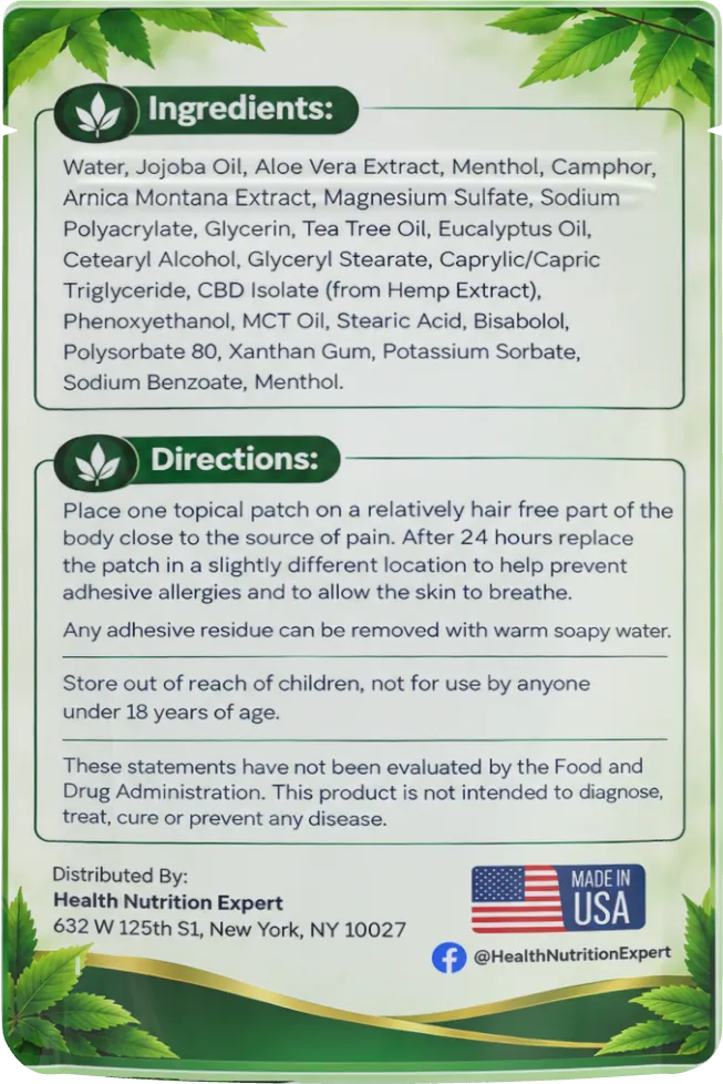 CBD 240MG Pain Relief Patches – Topical CBD Wellness Patches | Health Nutrition Expert