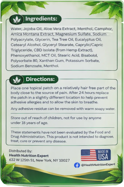 CBD 240MG Pain Relief Patches – Topical CBD Wellness Patches | Health Nutrition Expert