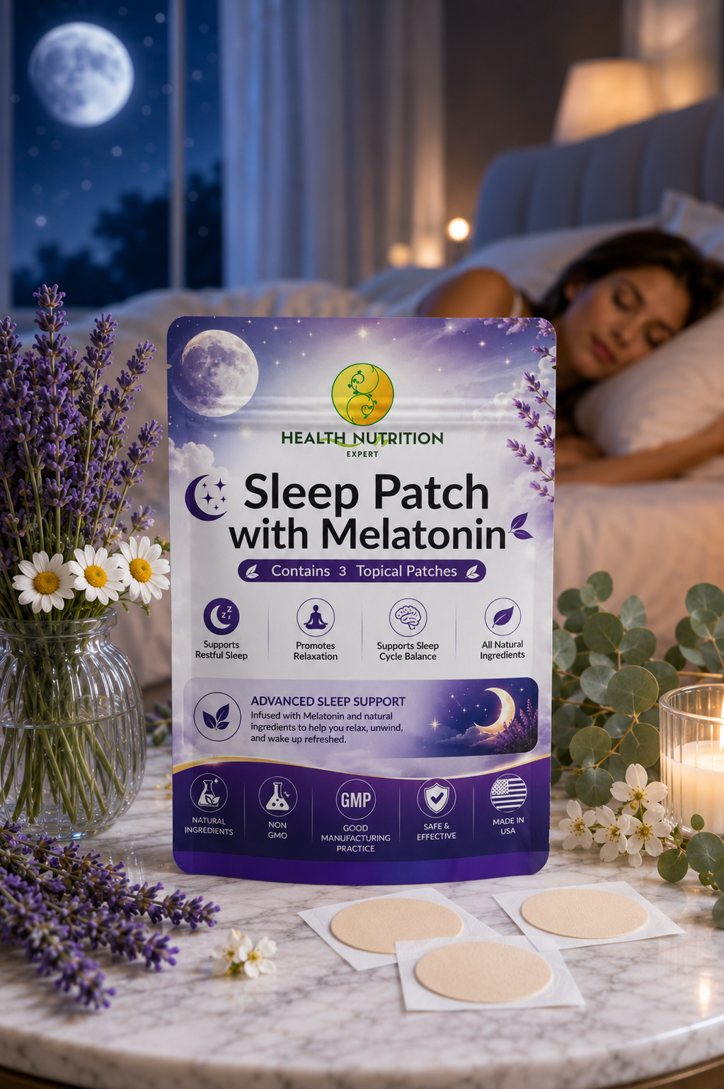 Sleep Patch with Melatonin 3 Pack | Relaxation & Nighttime Support | Health Nutrition Expert