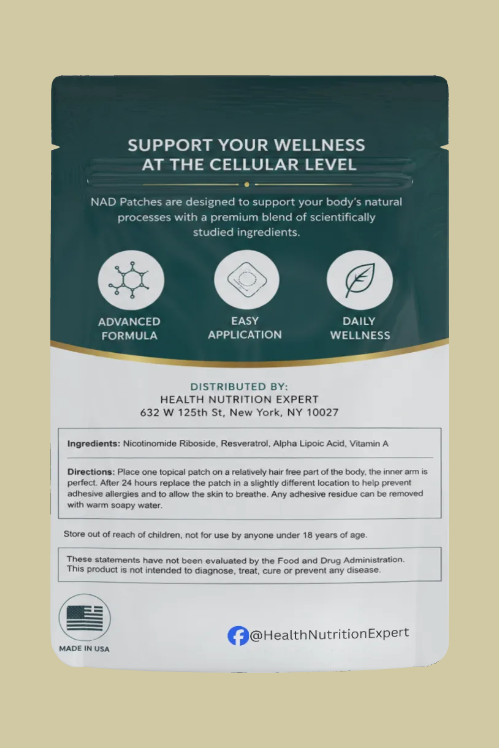 NAD Patch 15 Day Supply | Cellular Energy & Wellness Support | Health Nutrition Expert