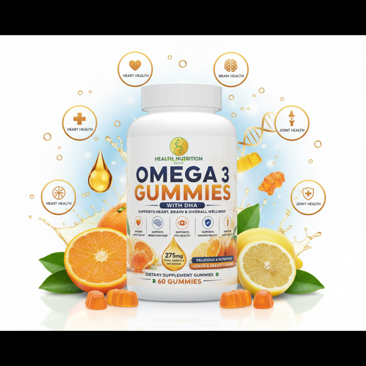 Omega 3 Gummies with DHA | Heart, Brain & Eye Health Support | Lemon & Orange Flavored | 60 Gummies | Health Nutrition Expert